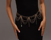 Star Chain Belt Gold, Gold Star Body Chain, Dress Belt, Star  display picture 1