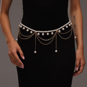 Parel tailleketting, parel buikketting, parellichaamssieraden, kettingriem met parels, festivalparelriem, bruidsparelriem, tailleketting voor jurk