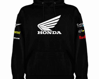 Honda-sweatshirt. Motorfiets-sweatshirt, bedrukt met motorlogo's. Unisex-sweatshirt. Race-sweatshirt. Optioneel met naam op de achterkant.