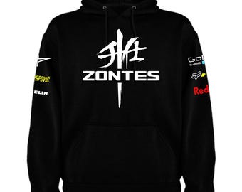 Felpa Zontes. Felpa da motociclista, con stampa di loghi di moto. Felpa unisex. Felpa da corsa. Possibilità di personalizzazione con nome sul retro.