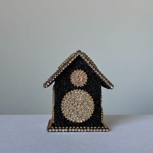 Casa de diamantes de imitación en oro negro / Estantería elegante / Pieza única y llamativa