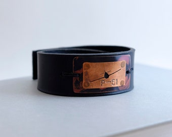 Men's Leather Bracelet. P-51 Mustang. Conquer the Skies.