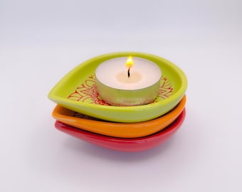 Porcelain Diya Set | Indian Pattern Tealight Holders, Pooja Decor
