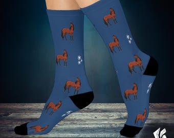 Horse Cushioned Crew Socks: Equestrian Gift for Riders