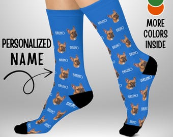 French Bulldog Custom Text Socks - Personalized Name Cushioned Crew Socks