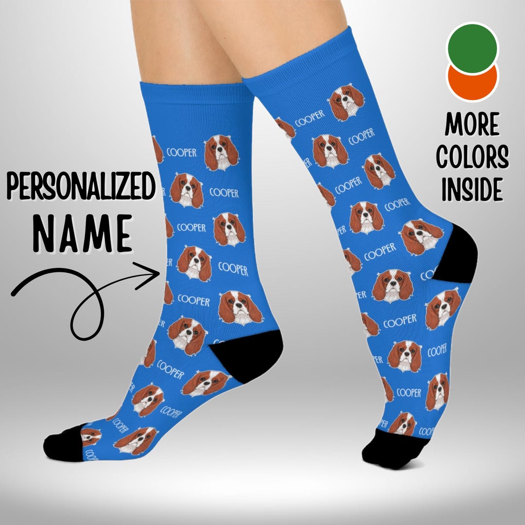 Cavalier King Charles Spaniel Custom Text Socks - Personalized Name ...