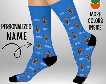 Belgian Malinois Custom Text Socks - Personalized Name Cushioned Crew Socks