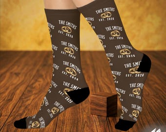 Custom Wedding Personalized Cushioned Crew Socks - Matching Wedding Favors - Bridal Party & Groomsmen Gift