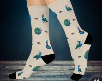 Peacock Socks - Bird Lover Cushioned Crew Socks