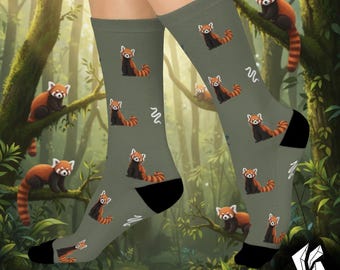 Red Panda Cushioned Crew Socks: Gift for Panda Lovers