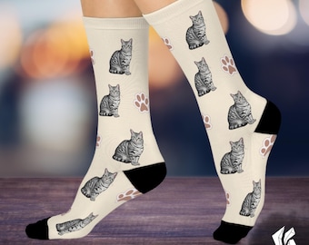 American Shorthair Cat Socks, Unisex Cushioned Crew Socks
