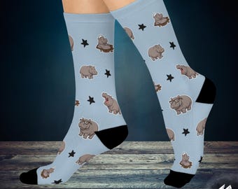 Hippo Socks - Hippopotamus Cushioned Crew Socks