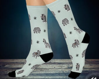 Zebra Socks - African Wildlife Cushioned Crew Socks