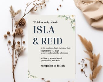 Bearbeitbare minimalistische Hochzeitseinladungsvorlagen-Set | Canva Hochzeit einladen Set | Sofort Download