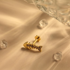 14K Solid Gold Fish Piercing – Dainty Koi Fish Stud | Solid Gold Helix / Tragus / Cartilage Earring | Ocean Lover Gift - Birthday Gift