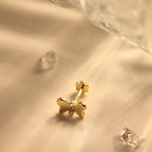 14k Gold Butterfly Piercing: Dainty Tragus, Helix & Conch Earring
