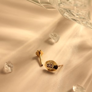 14k Solid Gold Gemstone Piercing Stud – Solid Minimalist Helix - Cartilage - Tragus Earring, Flat Back Dainty Gold Jewelry, Anniversary Gift