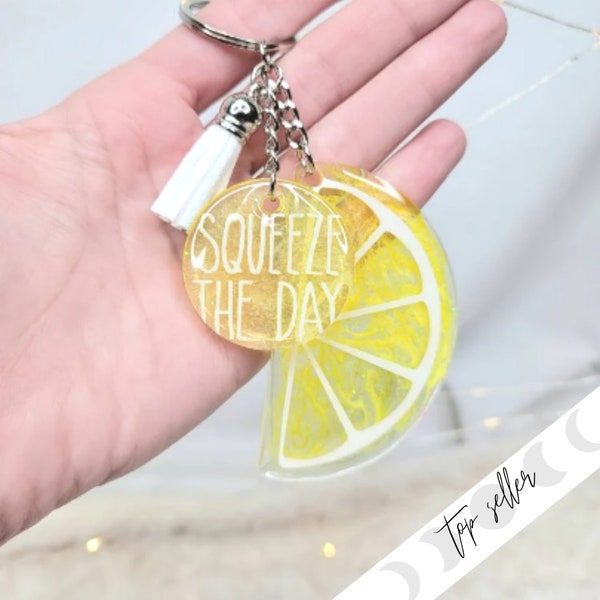 Squeeze The Day Lemon Themed Acrylic Keychain
