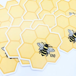 Buzzing with Kindness + Bee Honeycomb Die Cut Sticker