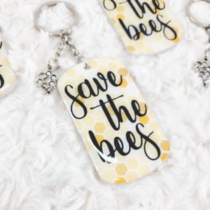 Honeycomb and Bee Keychain with Silver Charm