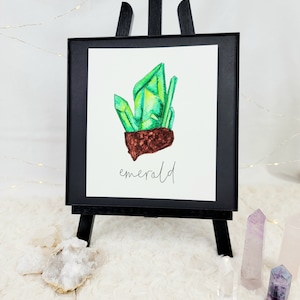 Framed Watercolor Crystal Piece + Emerald Cluster Home Decor | 8x8 Original Wall Art
