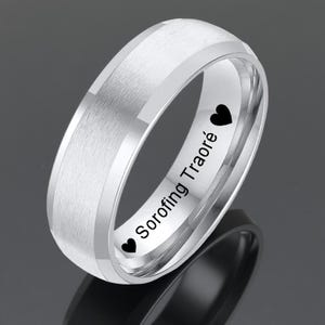 Engraved Wedding Ring | Personalized Name & Date Band | Matte Beveled Edge Ring | Gift For Couple