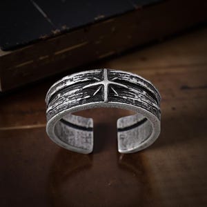 Starry Night Ring for Men & Women  | Adjustable Silver Gothic Punk Art Ring | Celestial Open Band Jewelry