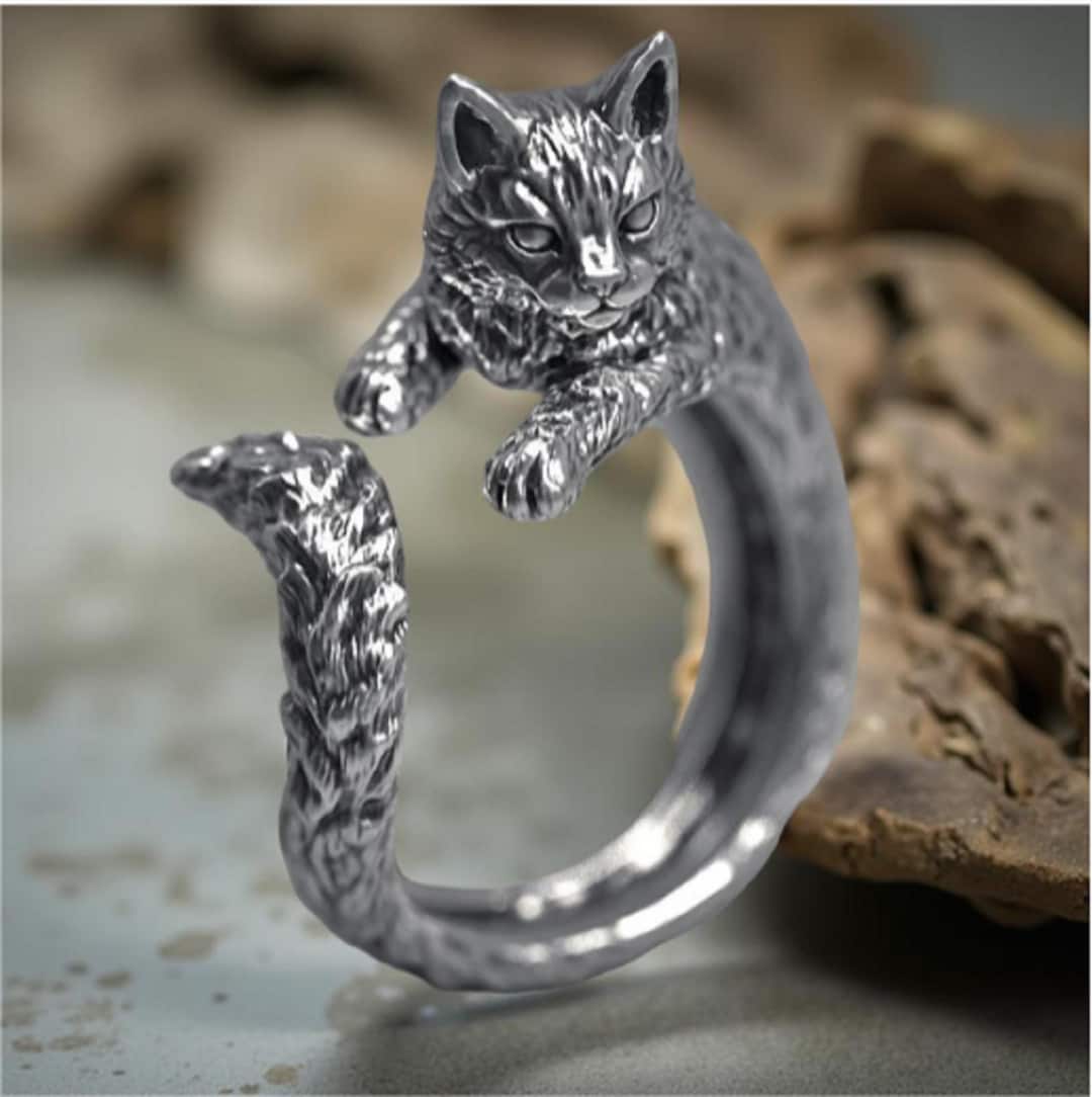 Adjustable Gothic Cat Ring | Silver Color Kitty Ring for Men & Women | Punk Halloween Jewelry - Etsy Japan