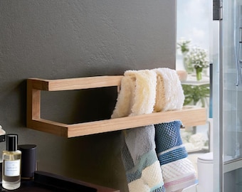 Wooden Towel Rack Wall Mounted | Modern Bathroom Towel Bar | Handmade Solid Wood Towel Holder | Minimal Scandinavian Decor | 30–80 cm