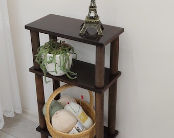 Consola de madera hecha a mano / Estantería estrecha para recibidor, organizador minimalista para espacios pequeños