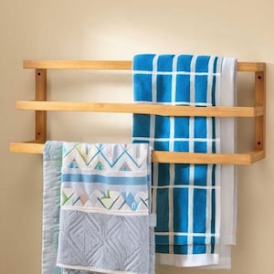 Handmade 3-Tier Wooden Towel Rack: Rustic Bathroom Organizer
