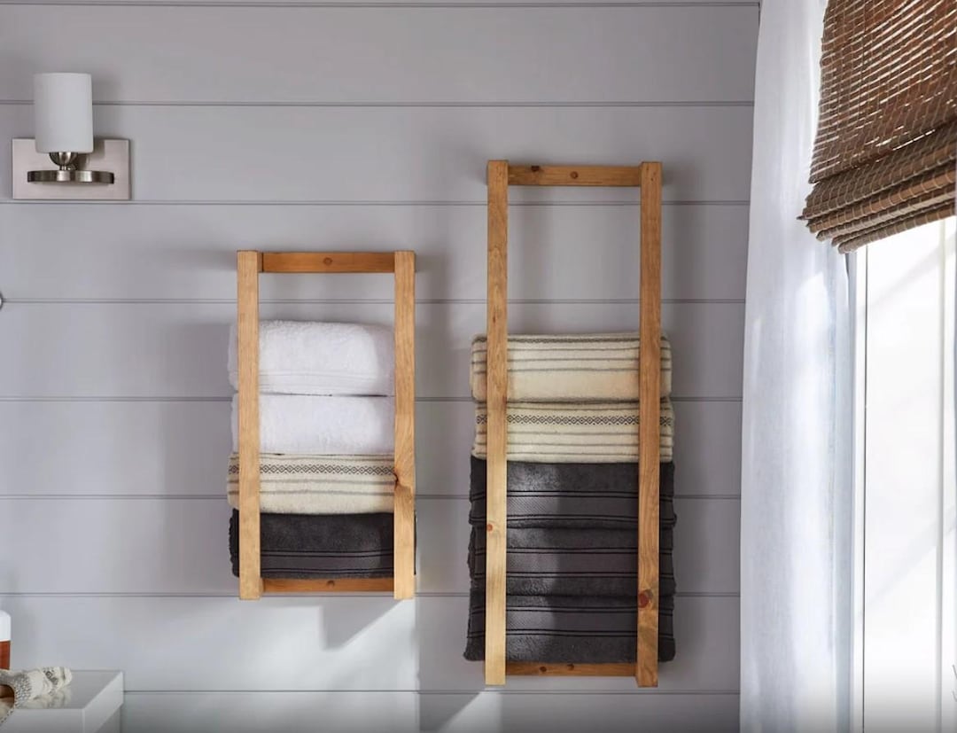 Rustic Wood Wall Towel Rack: Handmade Farmhouse Bathroom Storage - Etsy