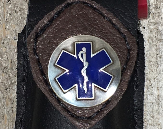 Leather rescue inhaler belt holder with Medical logo