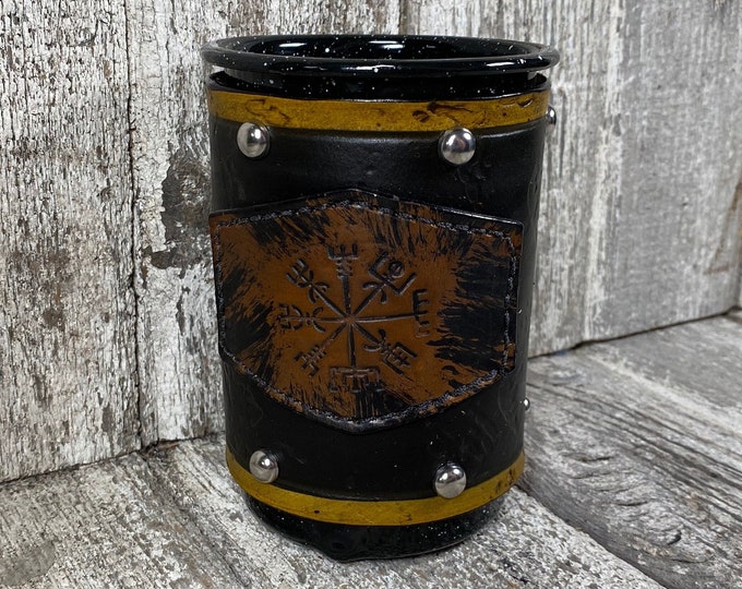 Leather Enamel Camp Mug Tall 21 oz COLORS  Nordic Vegvisir