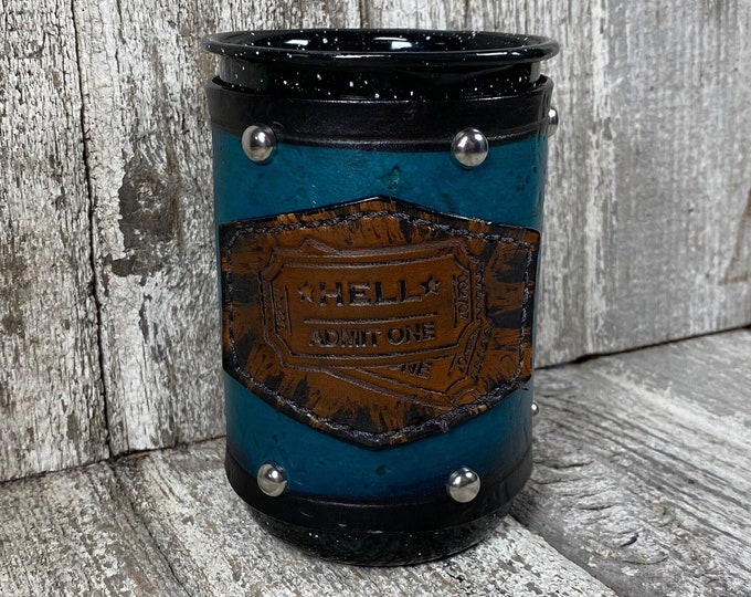 Leather Enamel Camp Mug Tall 21 oz COLORS HELL Admit One