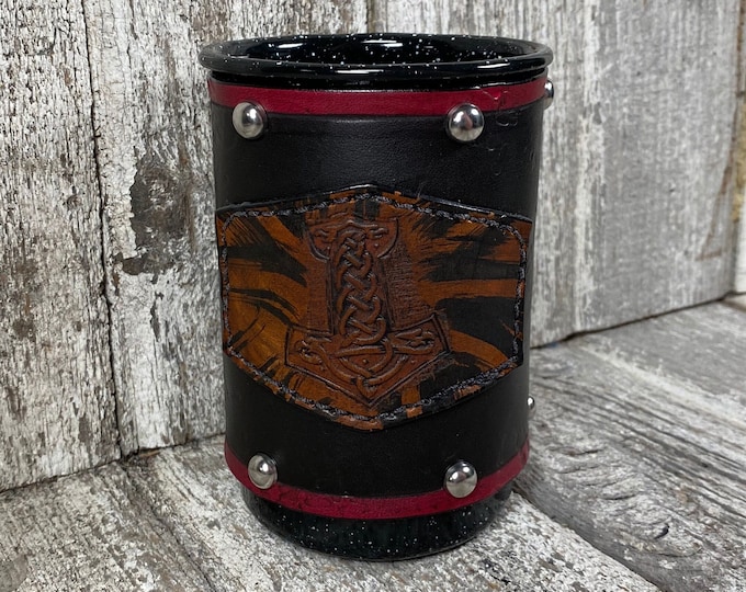 Leather Enamel Camp Mug Tall 21 oz COLORS Mjolnir