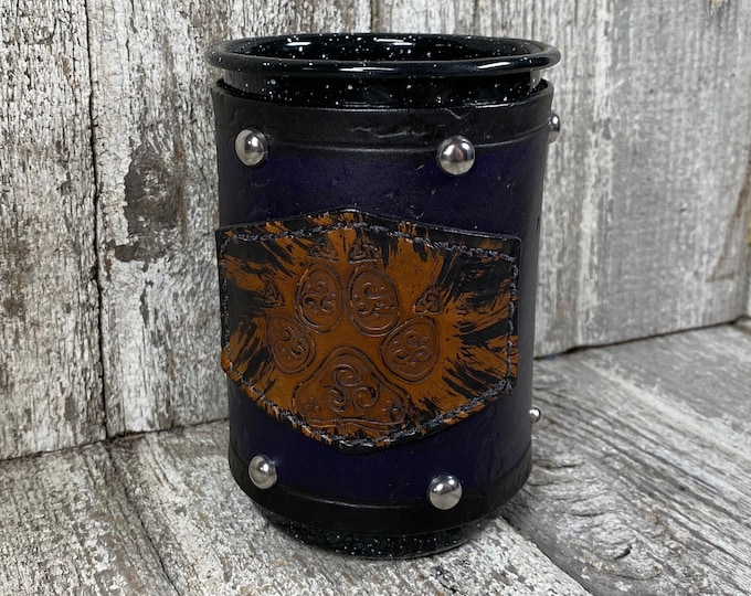 Leather Enamel Camp Mug Tall 21 oz COLORS Wolf Paw