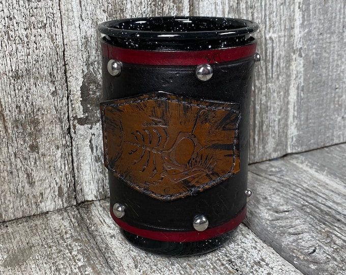 Leather Enamel Camp Mug Tall 21 oz COLORS Bone Fish