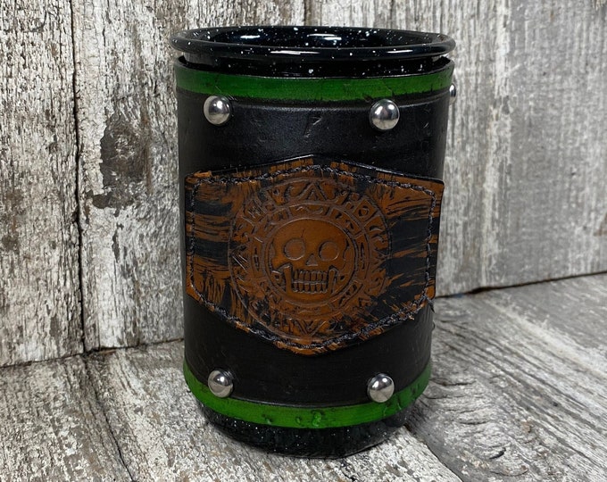 Leather Enamel Camp Mug Tall 21 oz COLORS Pirate Skull