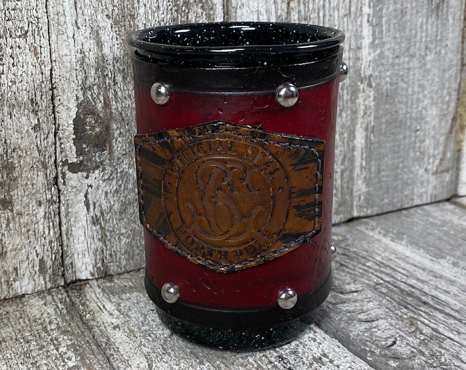 Leather Enamel Camp Mug Tall 21 oz COLORS Santa Claus