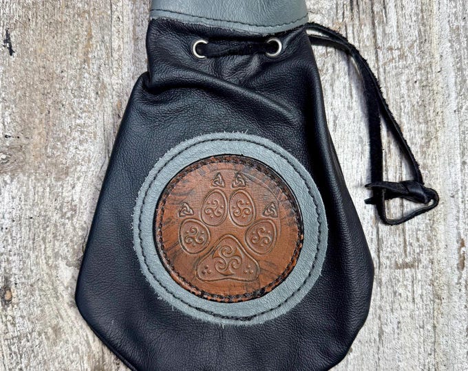 Large leather drawstring pouch dice gaming