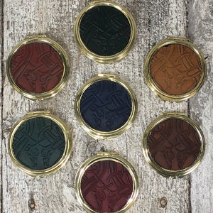 Metal and leather celtic compact mirrors