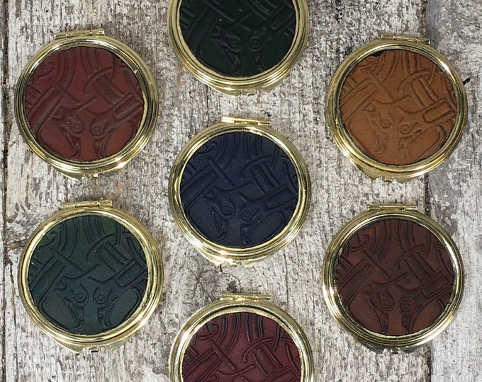 Metal and leather celtic compact mirrors