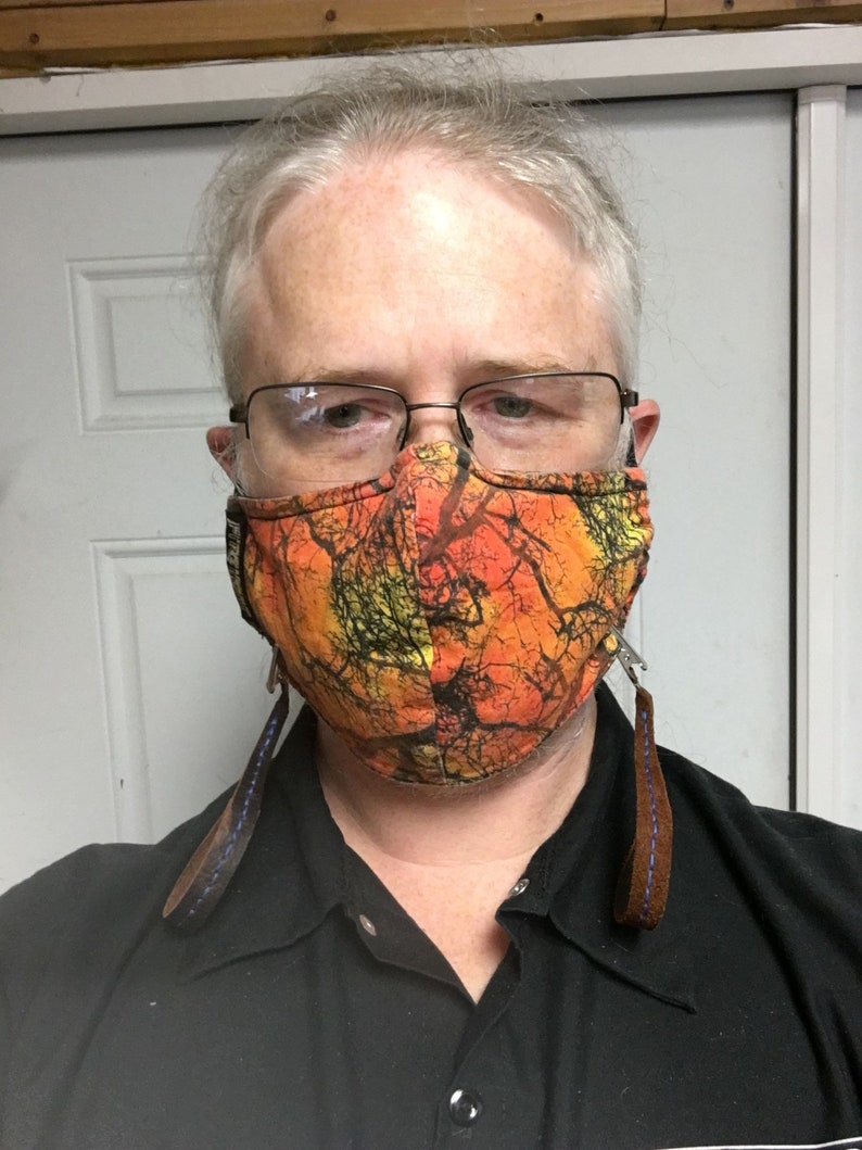 Leather mask lanyard hand stitched alligator clips