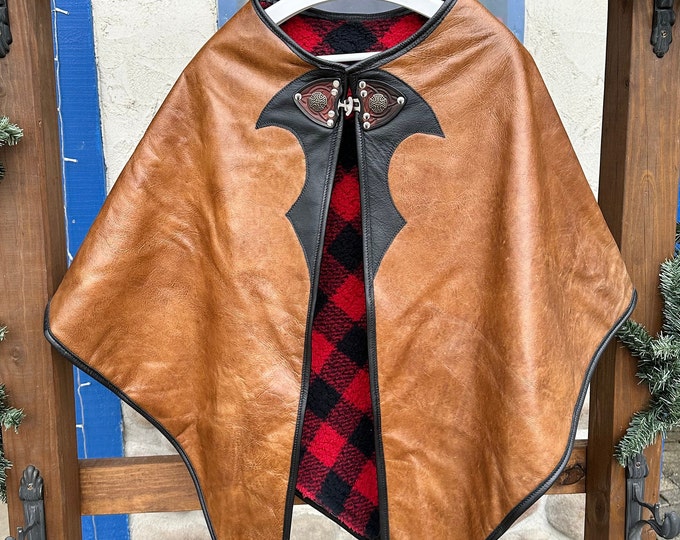 Fleece lined leather shawl with clasp