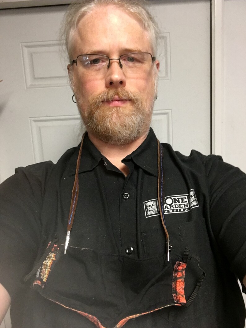 Leather mask lanyard hand stitched alligator clips