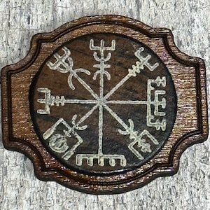 Leather wood pins LARP Ren Fair Viking Vegvisir compass