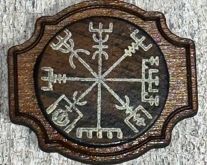 Leather wood pins LARP Ren Fair Viking Vegvisir compass