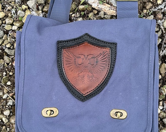 Canvas and leather messenger bag double headed eagle