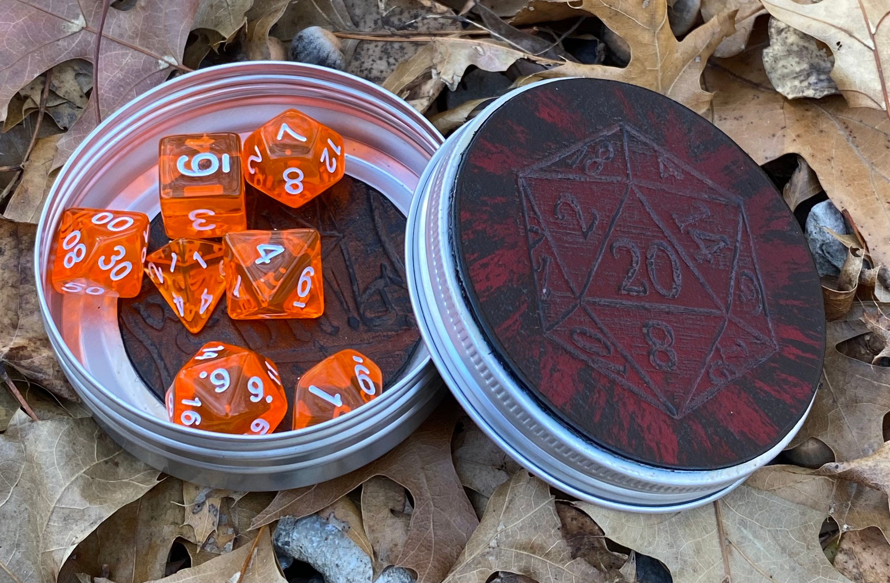 Metal and leather dice tin, includes dice
